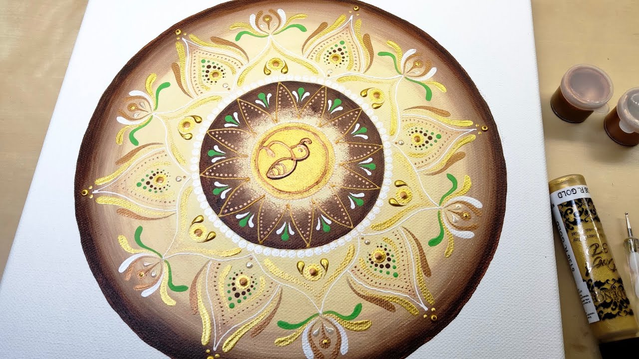 HONEY BEE Mandala Painting | Dot Painting | Happy Spring | How to paint | Time-lapse / #100