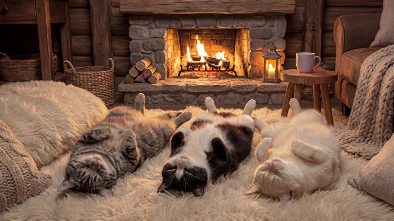 24/7 Sleeping Cats for Deep Rest & Comfort 🐱🔥Cozy Fireplace Ambience with Sleeping Cats