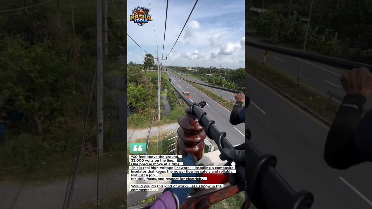 High Voltage 33kV Composite Insulator Installation | Power Line Maintenance at Height ⚡