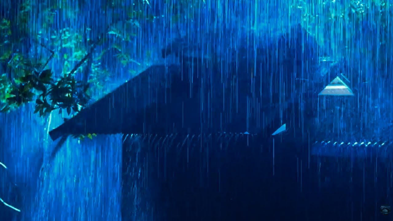Goodbye Insomnia with Heavy Rain & Thunder Growls on a Stale Tin Roof in Foggy Murky Forest at Night