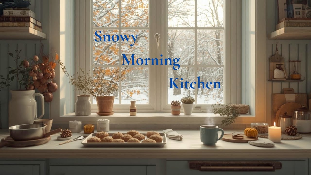 Snowy Morning Kitchen Ambience ❄️🍂 Soft Winter Wind and Cozy Baking