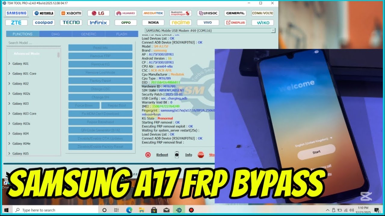 Samsung A17 frp bypass tsm tool pro. Android 16 FRP bypass. 2025/12/20. Meta mode.#tripletechgh 