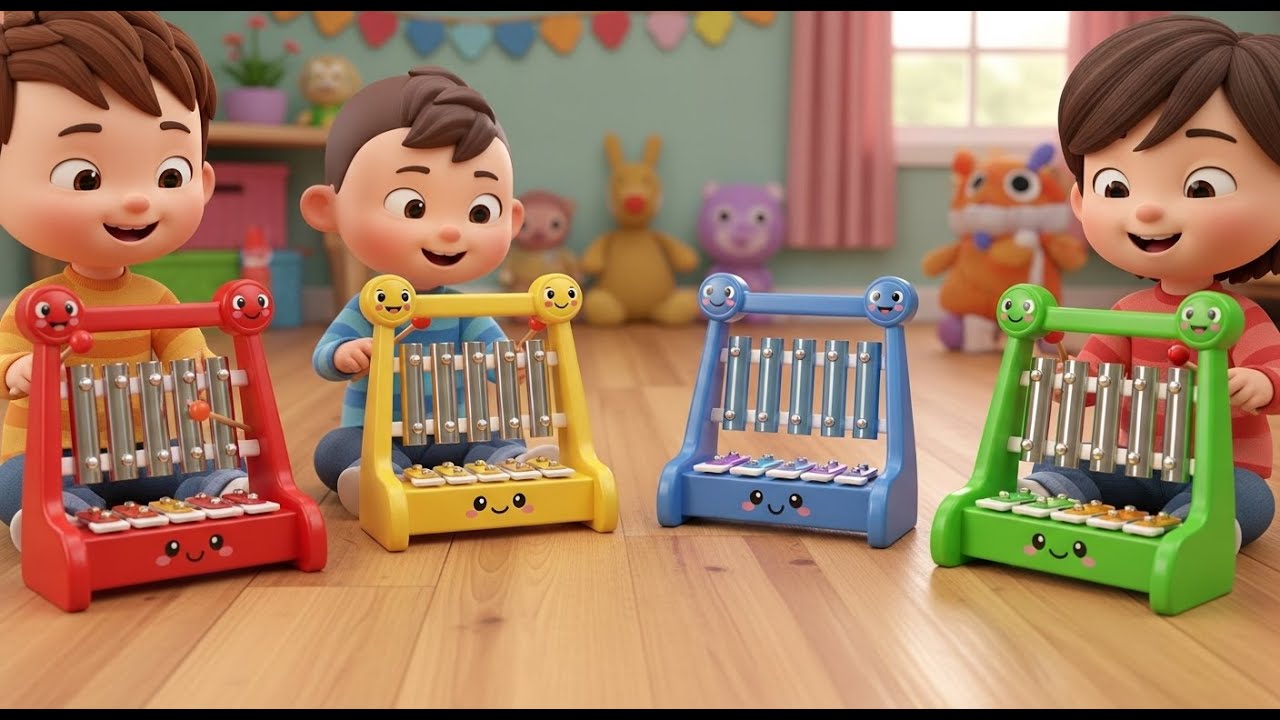 Quatro Pequenos Xilofones de Brinquedo Ting Ting Ting | Música de Instrumentos e Sons