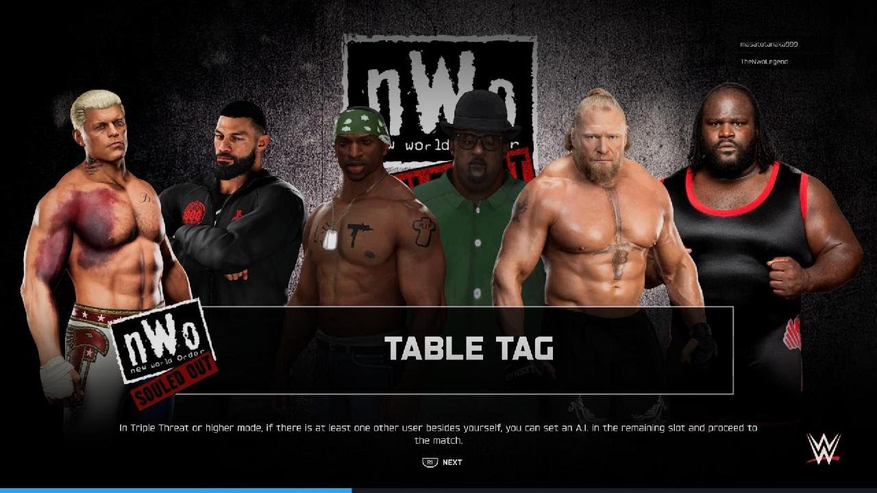 WWE 2K25 online 3 way Tornado tag tables match