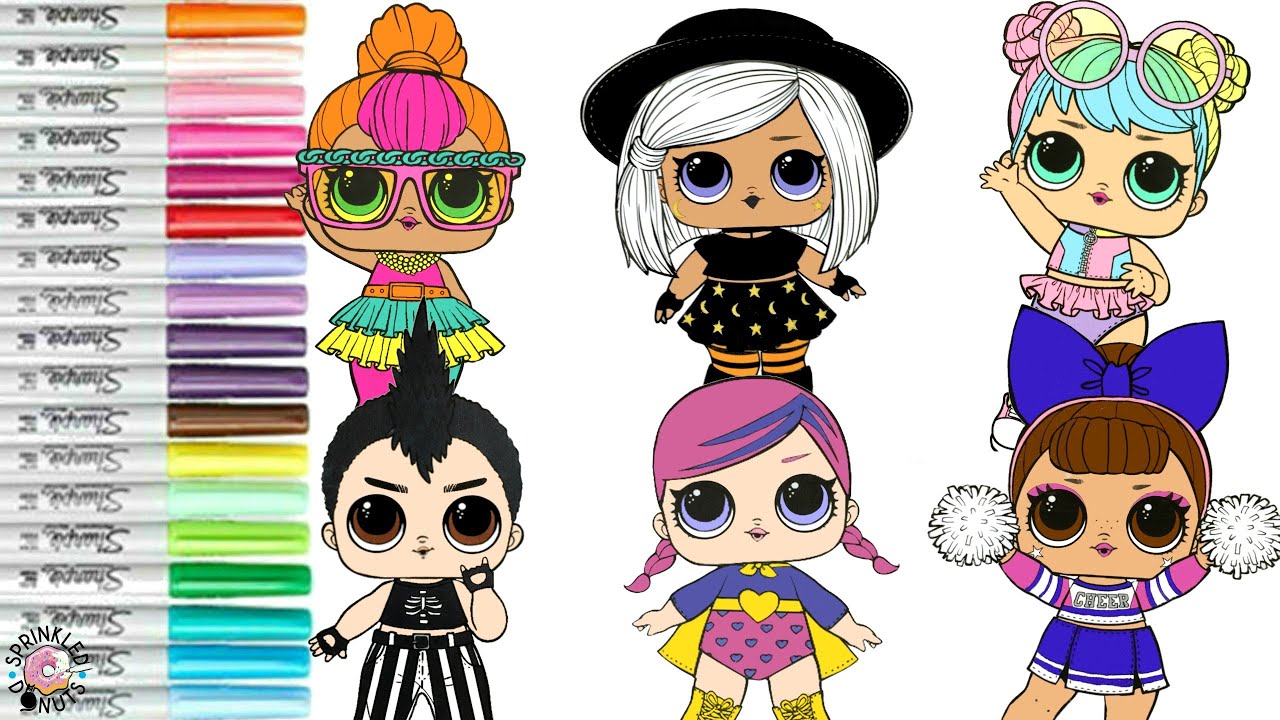 LOL Surprise Dolls Coloring Book Pages Sis Cheer Nightfall Neon QT Bon Bon Witchay Babay Super BB