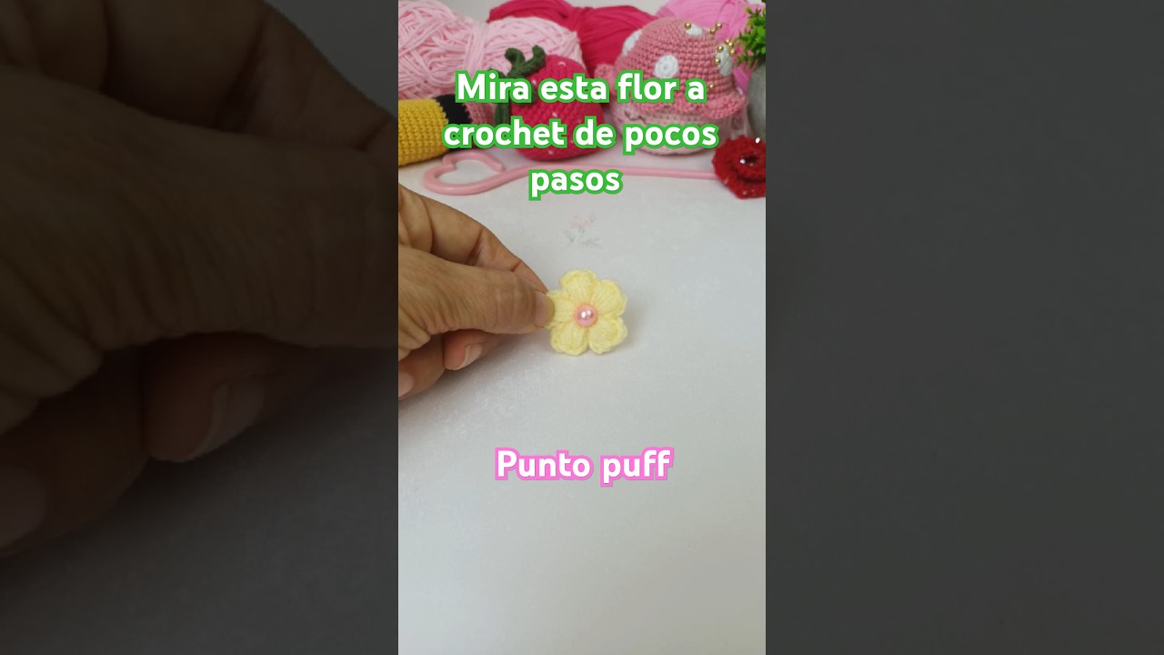 Mini flor a crochet punto puff.  #crochet #tejer
