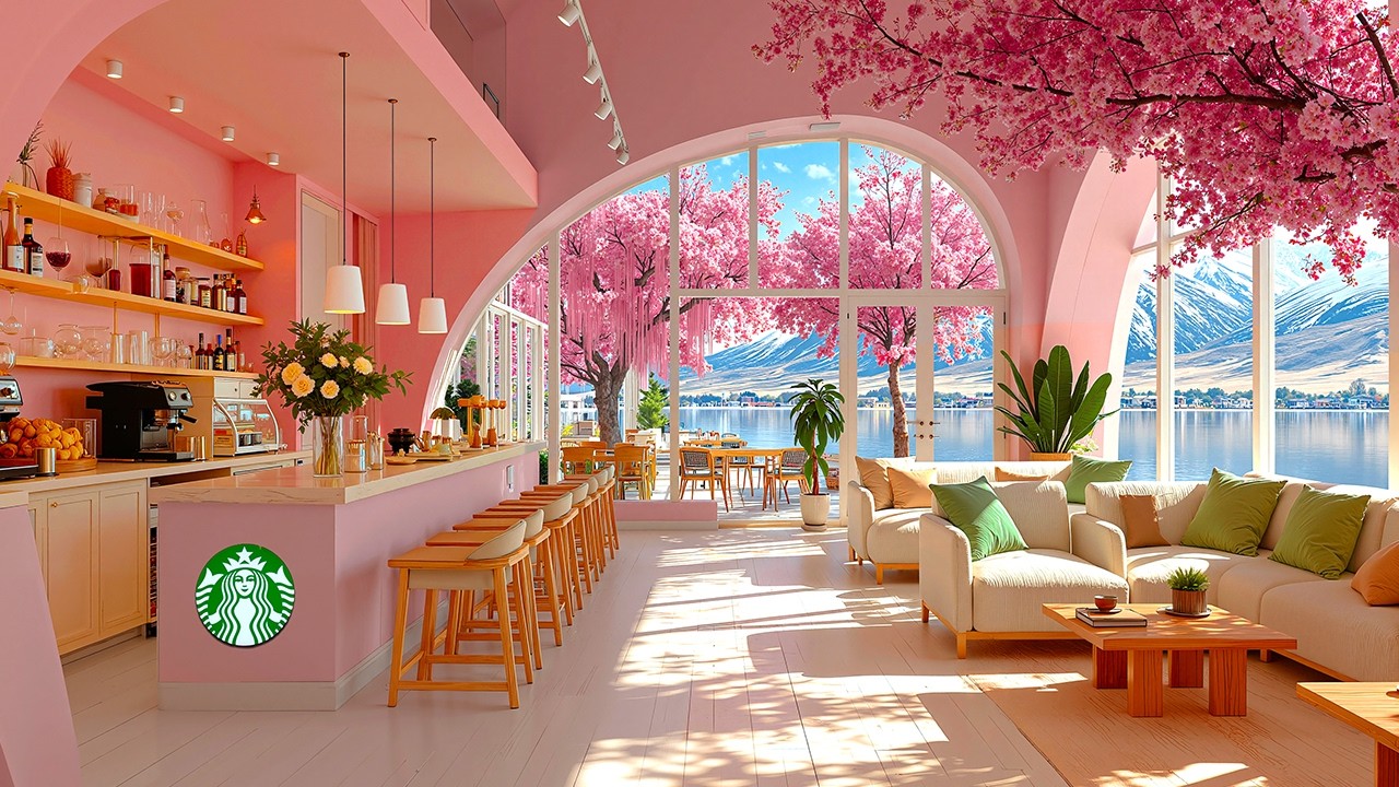 【 3月の甘い誘惑 広告なし】春のスタバジャズ☕ 桜色の甘いカフェ空間で集中力を高める作業用BGM 🌸 勉強・仕事・癒やし 🎵 Starbucks Jazz ✨今日はどのスイーツと一緒に作業しますか？