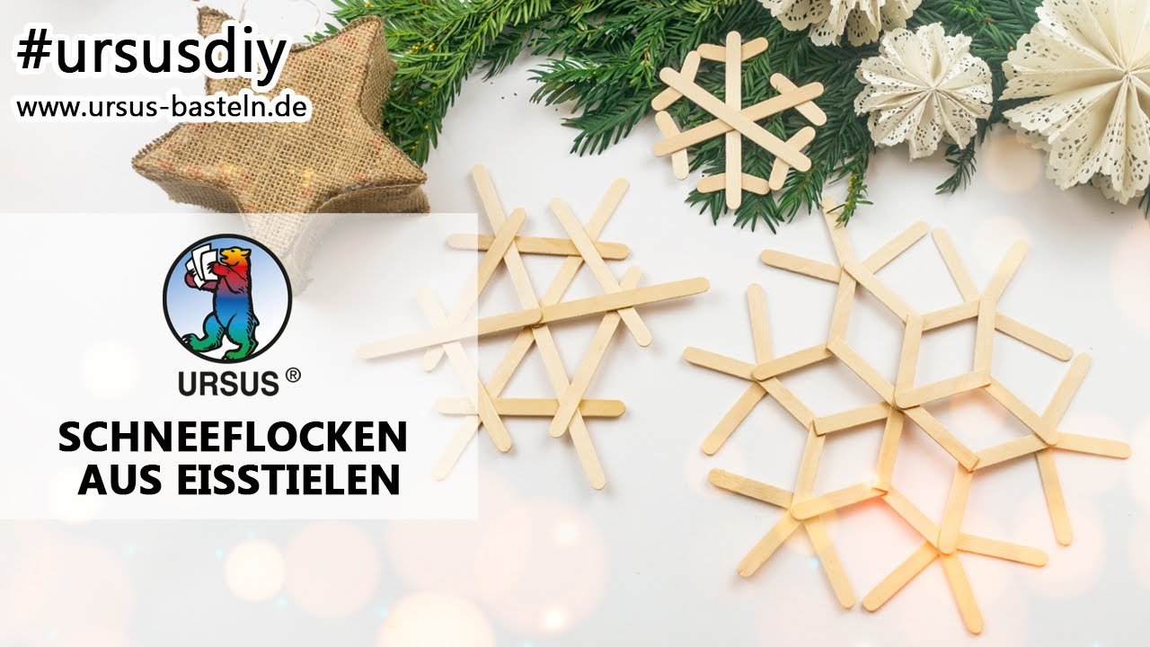 Eiskristalle aus Bastelh&ouml;lzern ❄️ | Tolle Upcycling Bastelidee mit Eisstielen f&uuml;r Kinder