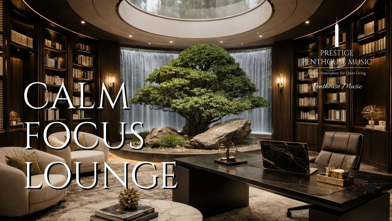 Calm Focus Lounge — Acid Jazz & Waterfall Ambience for Deep Work and Late Evenings