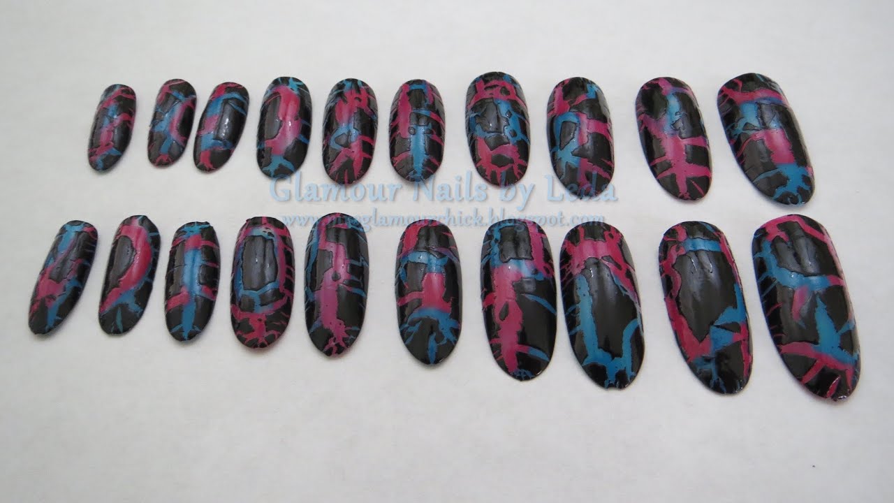 GNbL- Shatter polish with Pink n Blue Background Tutorial