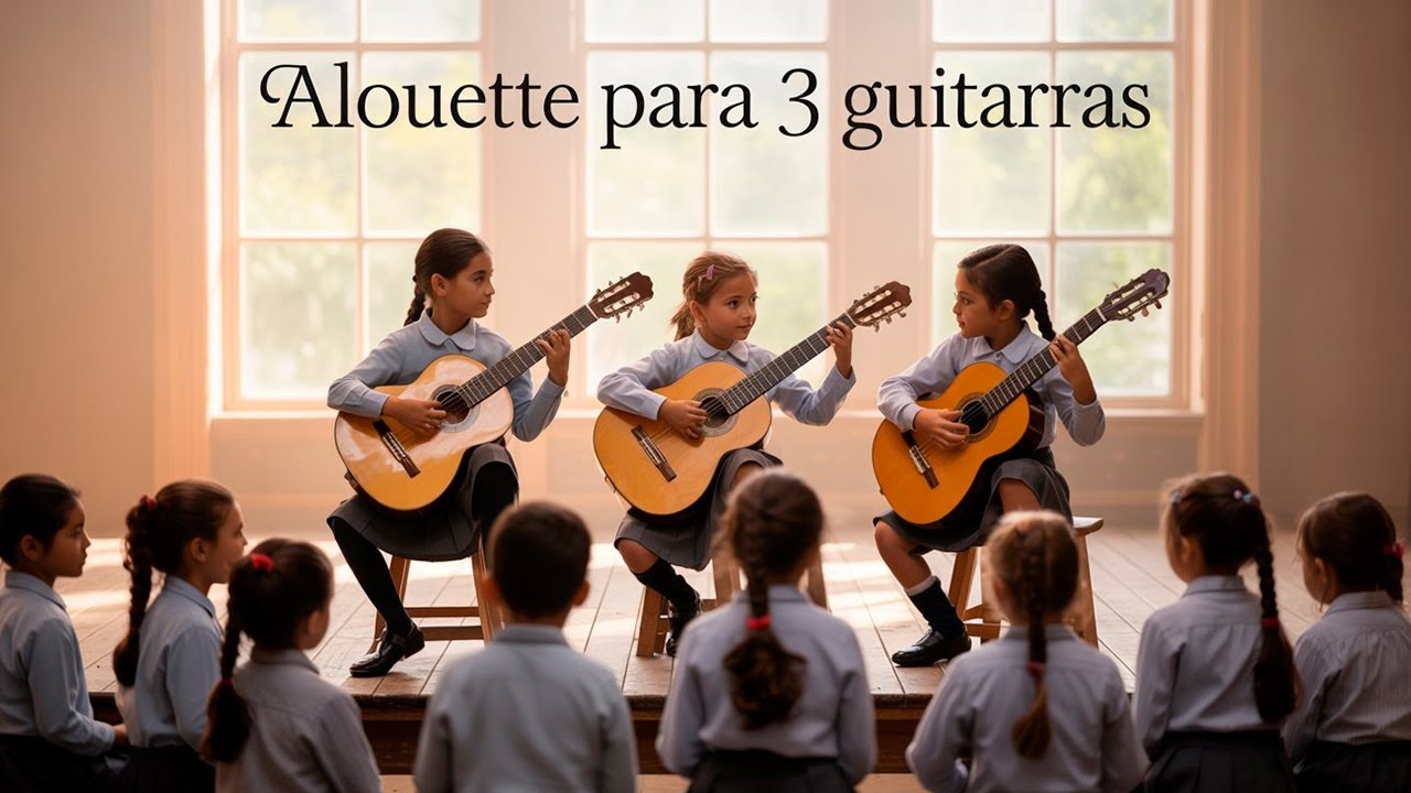 🎸 Alouette muy fácil  para 3 guitarras. Guion + Partitas + Backing Track. Clase 153.