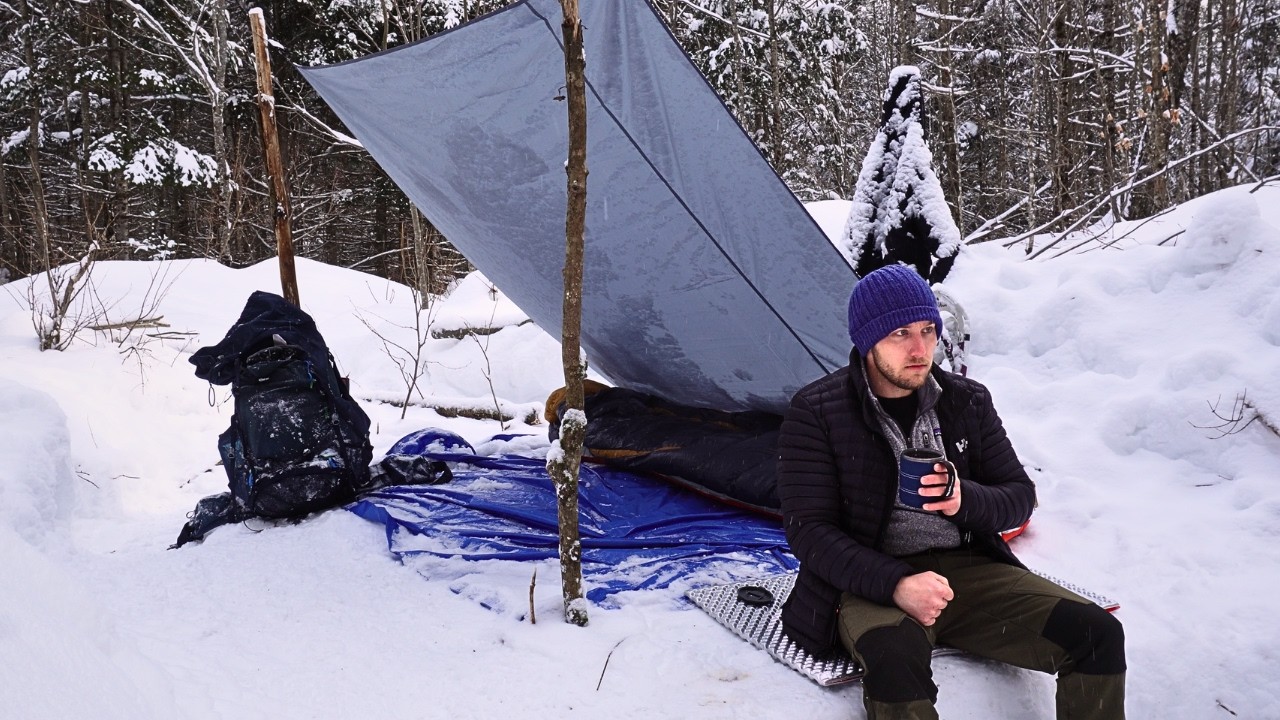 Solo Winter Camping in Deep Snow (No Tent)