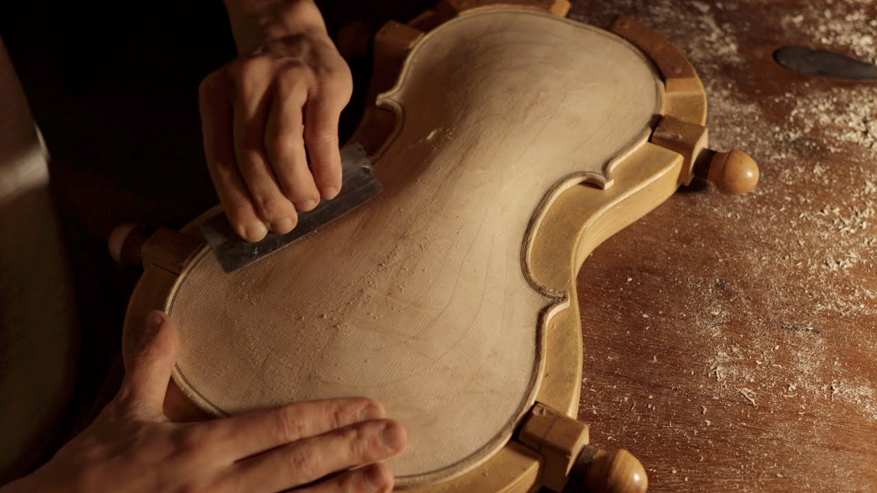 Making the Arching of the Violin Top - Wood Carving ASMR