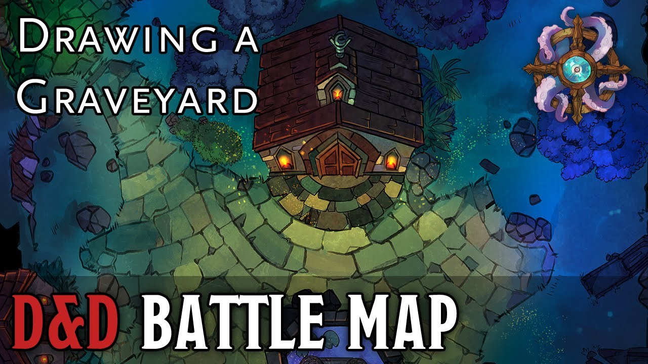 Drawing a Cemetary Battle Map for Dungeons & Dragons and Pathfinder