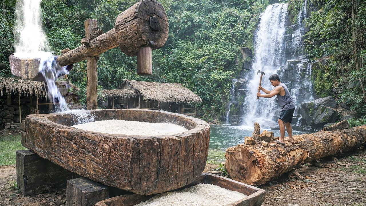 Man Builds Huge Water-Powered Hammer from Wood & Bamboo by Hand | Start to Finish