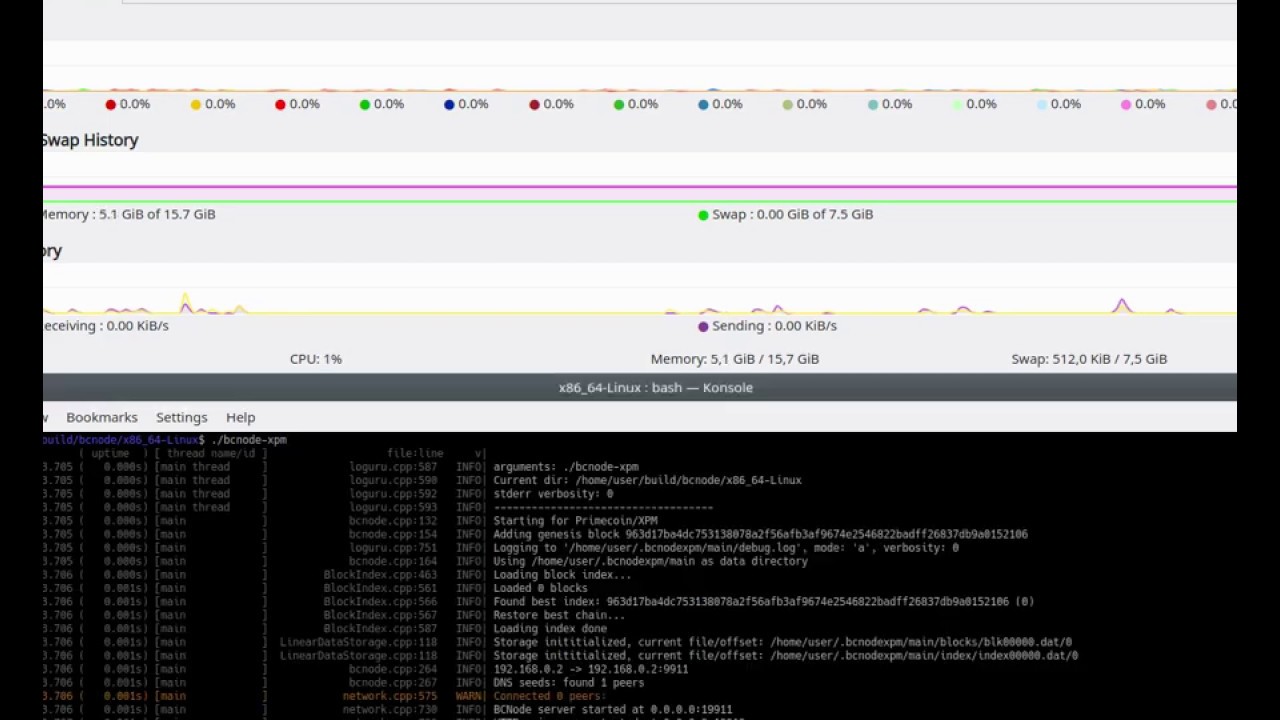 bcnode Primecoin full blockchain synchronization (Ryzen 1700X, gigabit LAN)