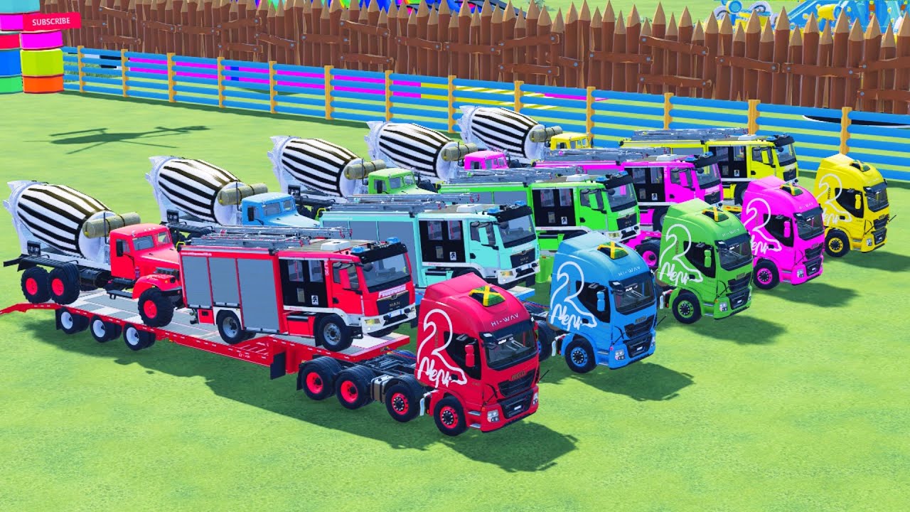 Garage with Colors - ALL MIXER TRUCK WITH DOUBLE FLATBED TRAILER TRUCK, SHILINGMANN, DAF, IVECO, SCA