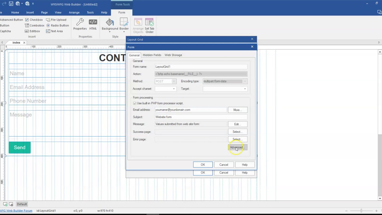 Removing ip address from submitted form data in WYSIWYG Web Builder