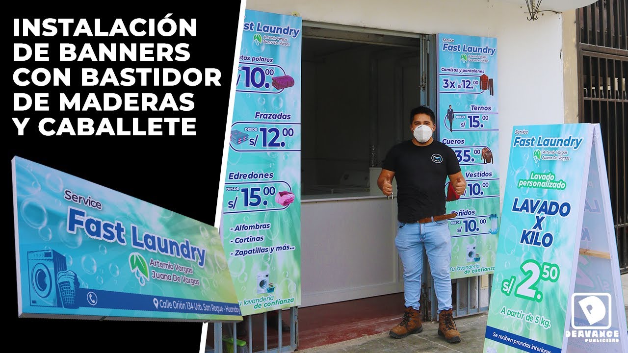 INSTALACIÓN DE BANNERS CON BASTIDOR DE MADERA Y CABALLETE
