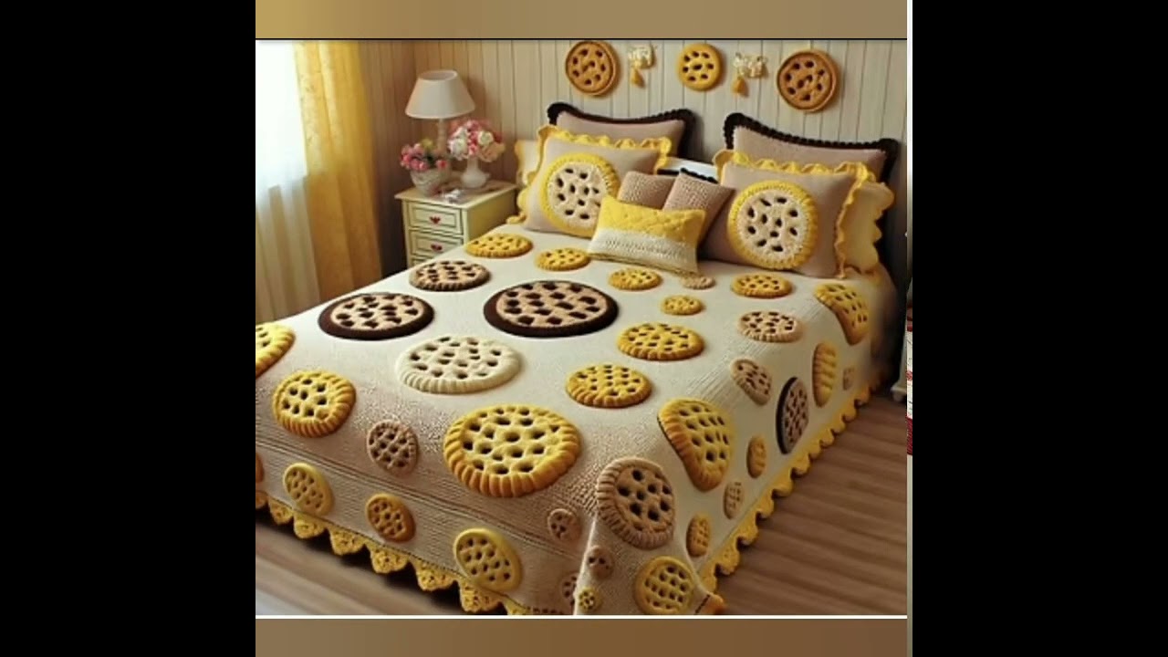 Crochet bed sheet knitted with wool/Handmade crochet bed cover design