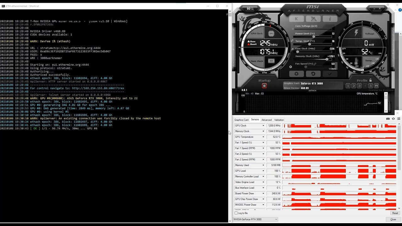 100+ Mh/s RTX 3080 TUF OC ETH Mining