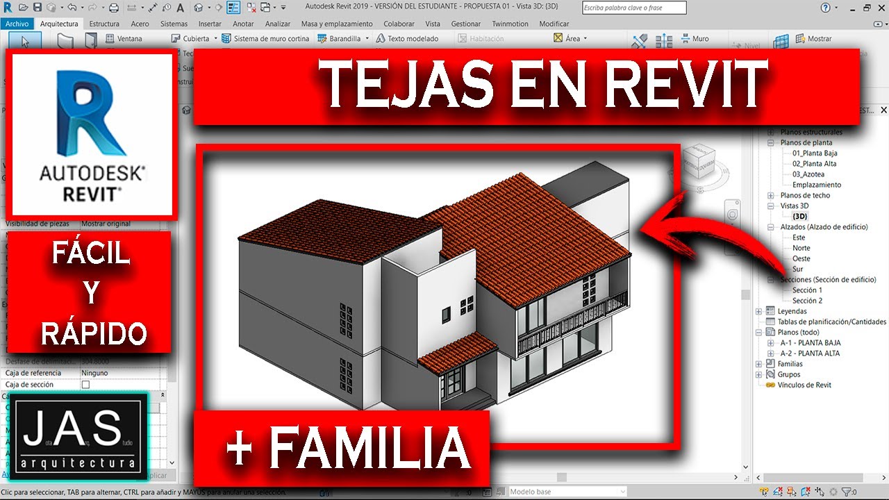✔️¿Cómo hacer una CUBIERTA CON TEJA, FÁCIL Y RÁPIDO en REVIT?