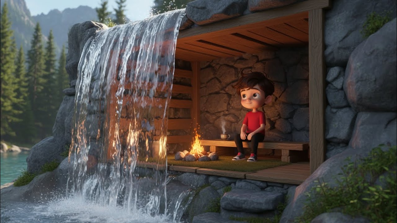 I built a silent survival shelter where the water never stops falling