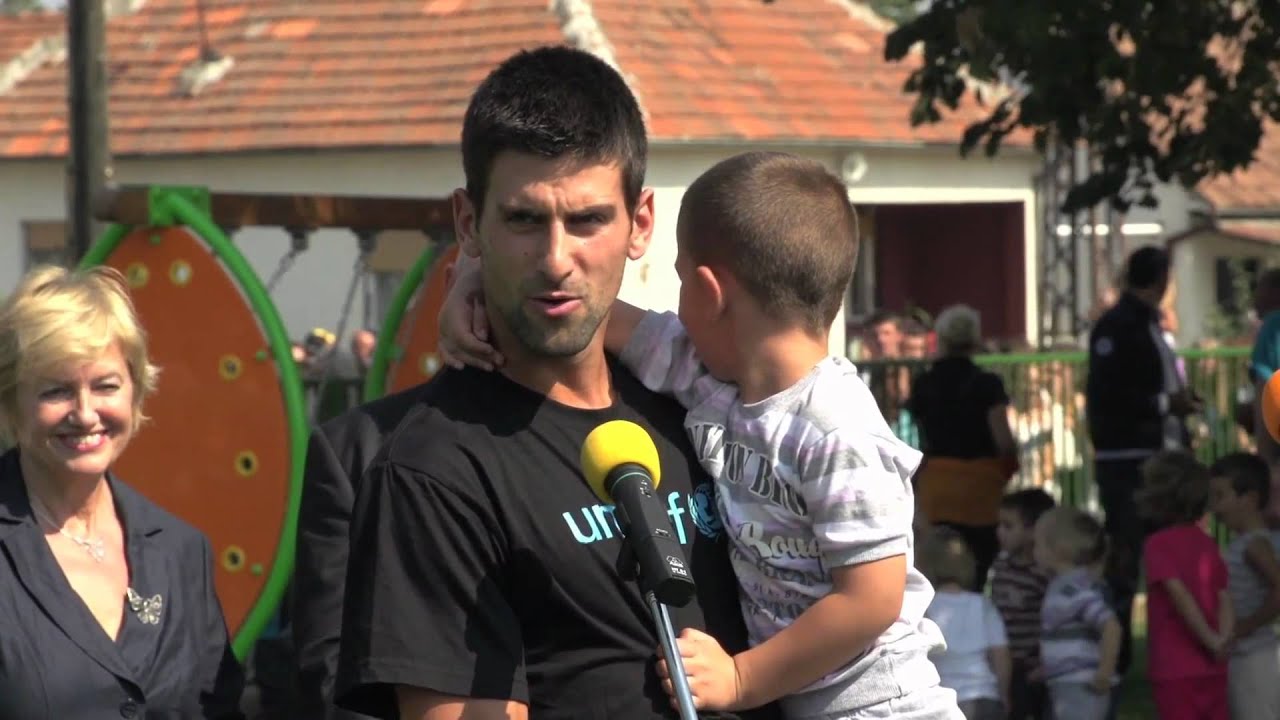 Tennis champion Novak Djokovic visits kindergarten in Serbia