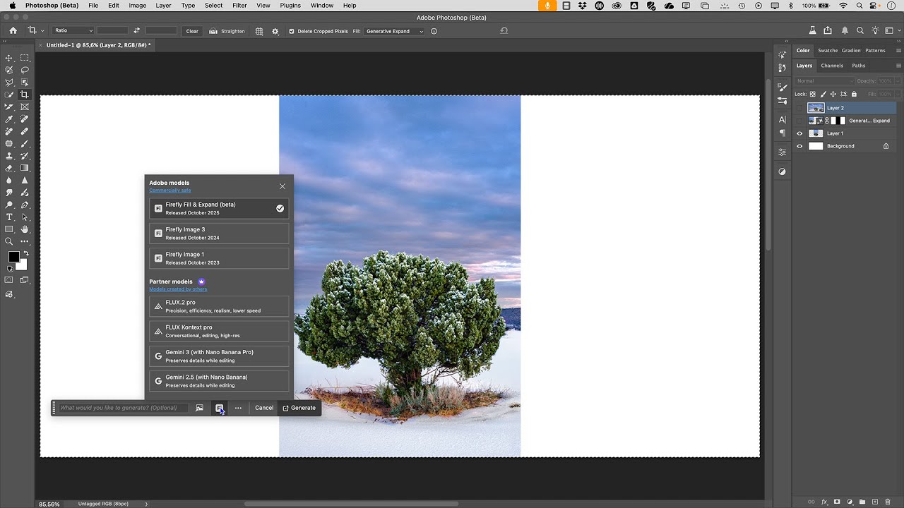 Generatief vullen in Photoshop Beta