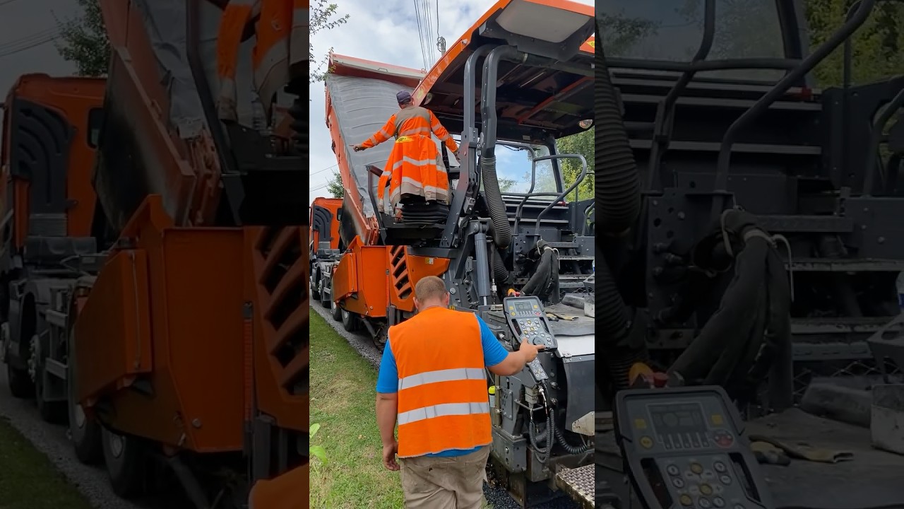 TRAVAUX D'ENROB&Eacute;S DE VOIRIE ROAD ASPHALT WORK FINISSEUR ROULEAU COMPRESSEUR PiWHY TV