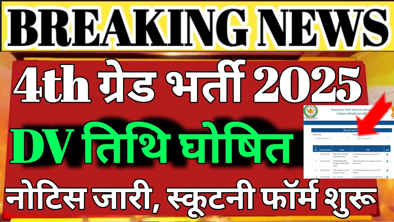 4th grade dv date आ गई/4th grade dv kab hoga/4th grade ka scrutiny form kab bhara jaayega/4th grade