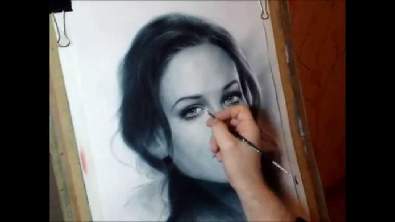 Сухая кисть - рисование портрета маслом на бумаге