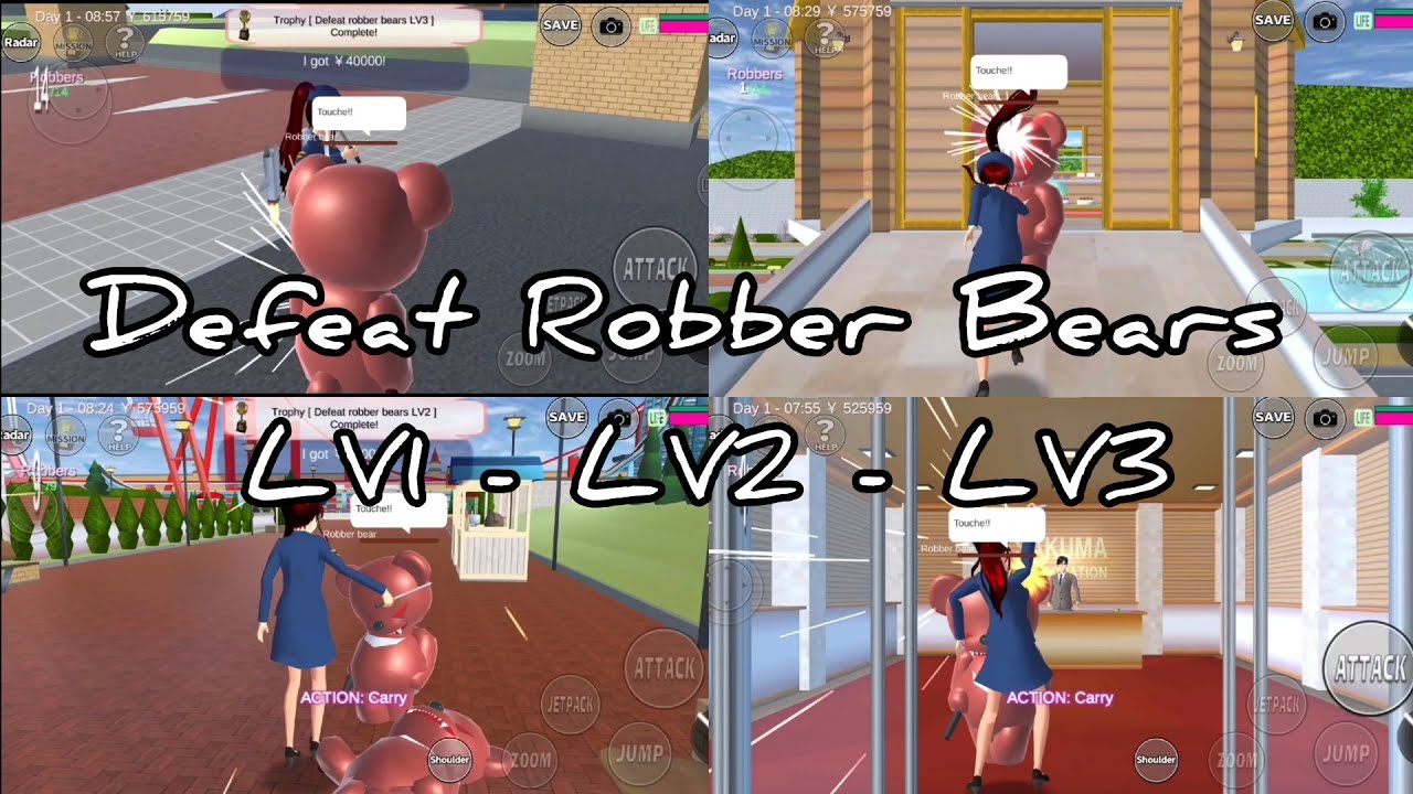 Defeat Robber Bears LV1 .LV2 . LV3 mission  || Sakura school simulator