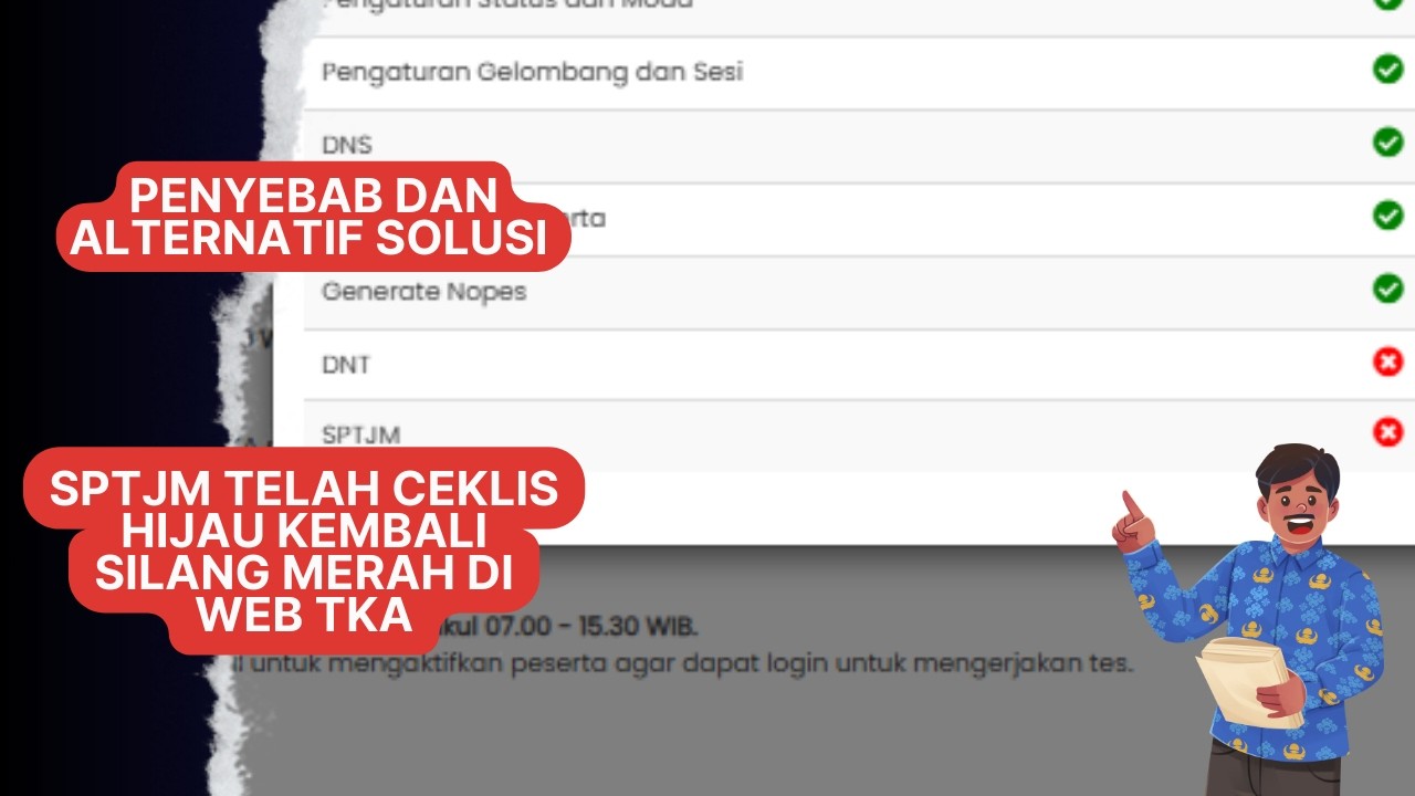 Kemungkinan penyebab dan alterntif solusi. SPTJM kembali silang merah di web TKA
