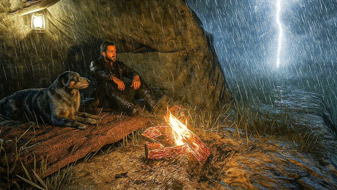 Camping in Heavy Rain & Thunderstorm with My Dog | RDR2 ASMR