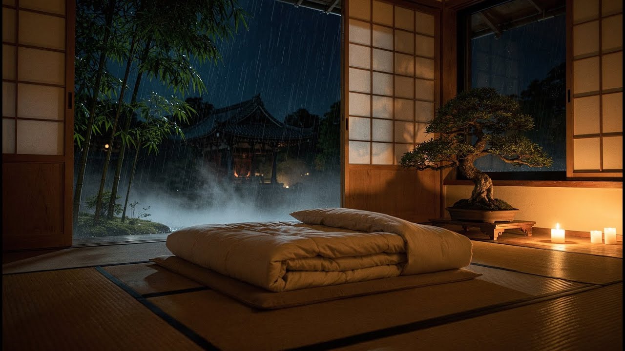 Soothing Rain Outside a Zen House 🌧 | Dark Japanese Bedroom Ambience for Stress Relief