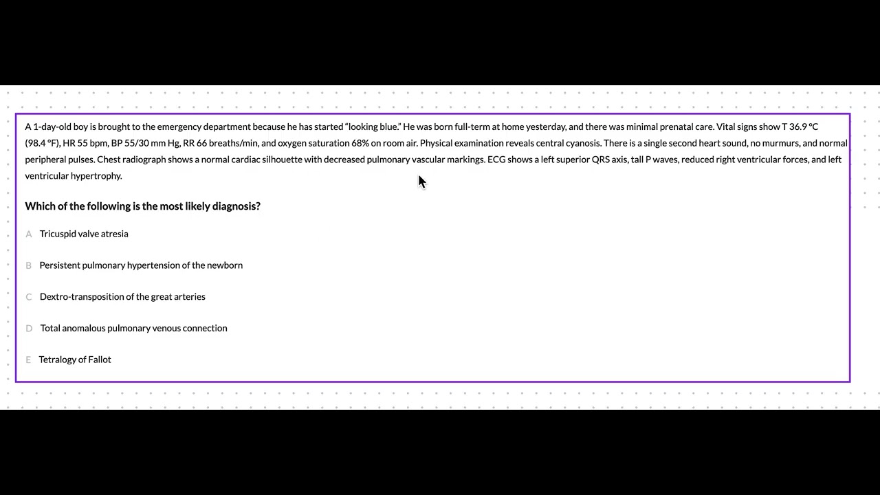 Cardiology questions a 1 day old baby USMLE/Pediatric Board Questions