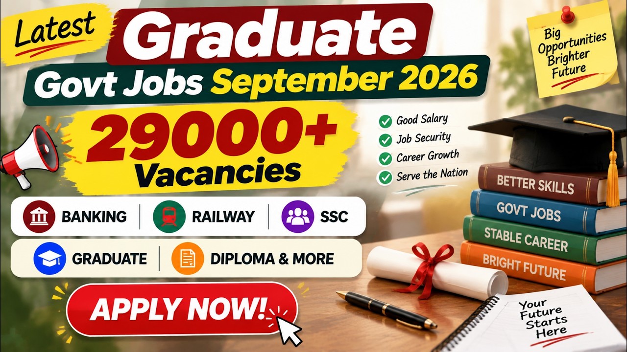 Latest Graduate Govt Jobs September 2026 | 29000+ Vacancies | Top 10 Latest Recruitment Updates