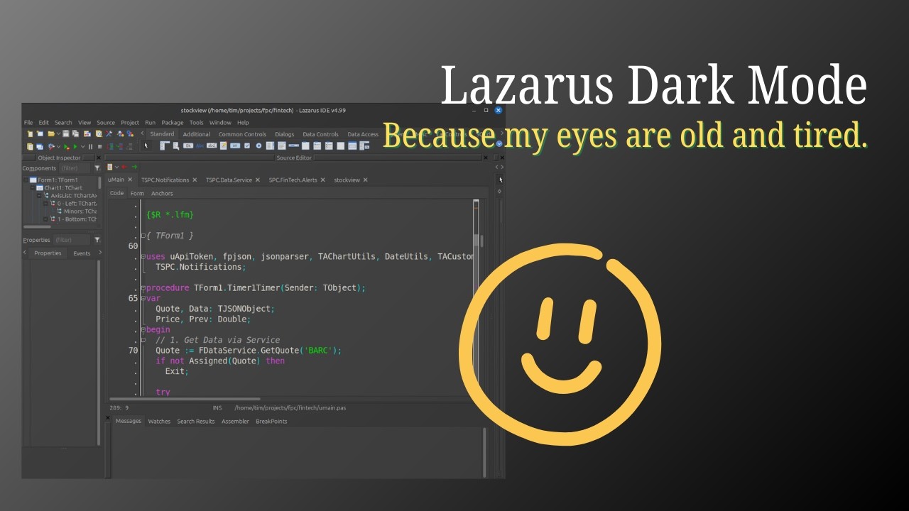 Моя тёмная тема Lazarus: больше никаких повреждений сетчатки | Object Pascal