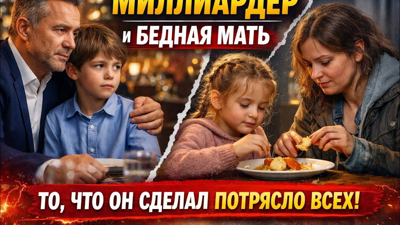 МИЛЛИАРДЕР ведёт сына на ужин — и замечает БЕДНУЮ маму, делящую ОДНО блюдо… затем он делает 