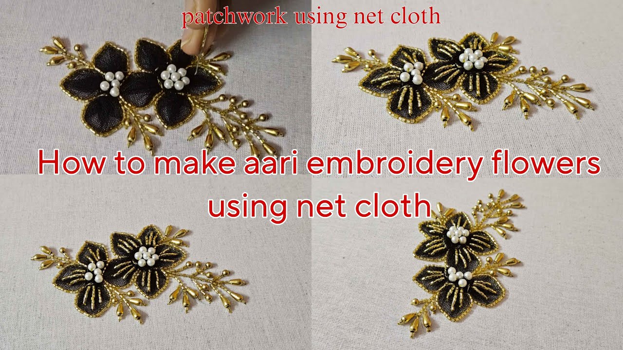 How to make aari embroidery flowers  using net cloth |  patchwork using net cloth | unique netflower