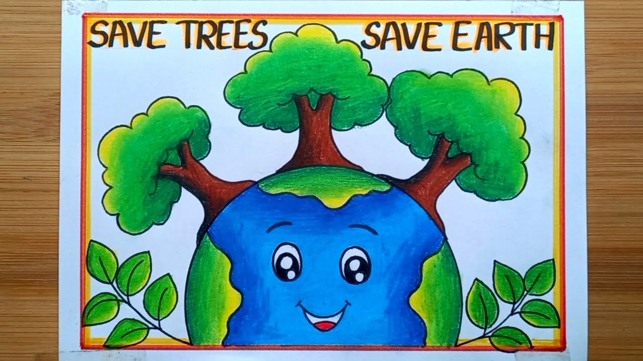 Earth Day Drawing/World Earth Day Poster Drawing/Save Trees Save Earth Drawing Easy Steps