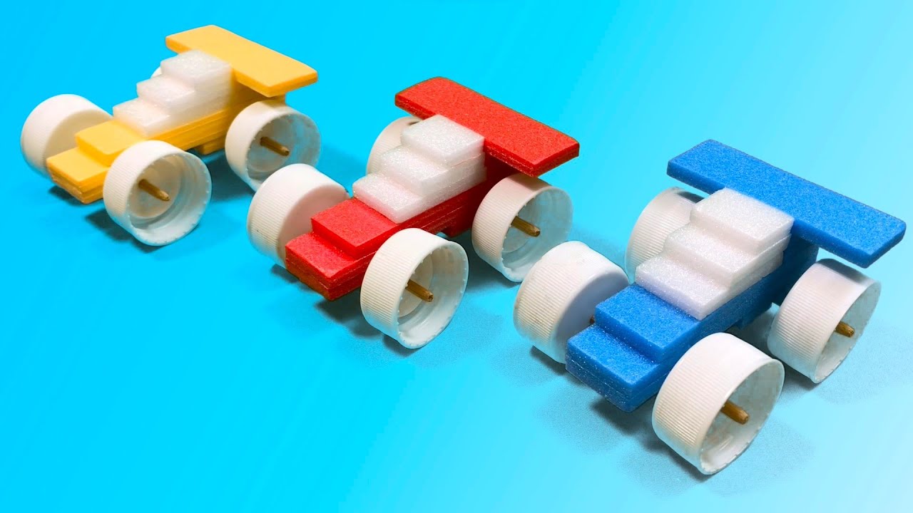 【簡単工作】車の作り方　ペットボトルのキャップのタイヤのミニカー