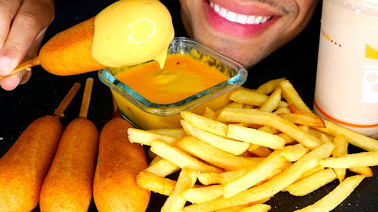 ASMR CRISPY CORN DOGS AND FRENCH FRIES JERRY MUKBANG EATING *CRUNCHY MOUTH SOUNDS* NO TALKING