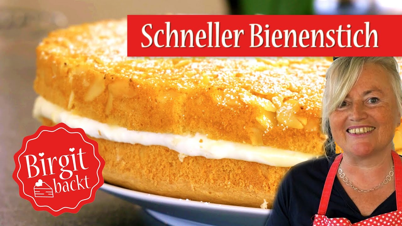 Schneller Bienenstich mit Vanillepudding-Sahne-Füllung