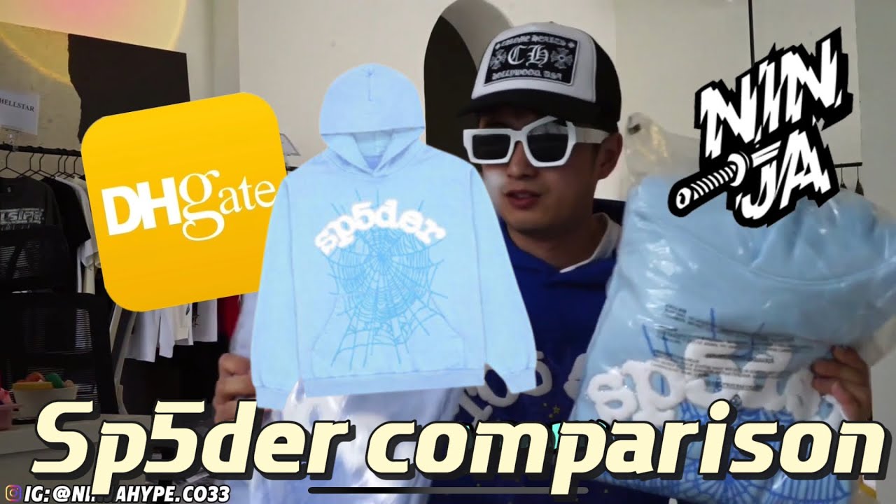 Худи Sp5der небесно-голубого цвета: сравнение качества Dhgate, Ninjahype и Temu! Что лучше? #dhgate