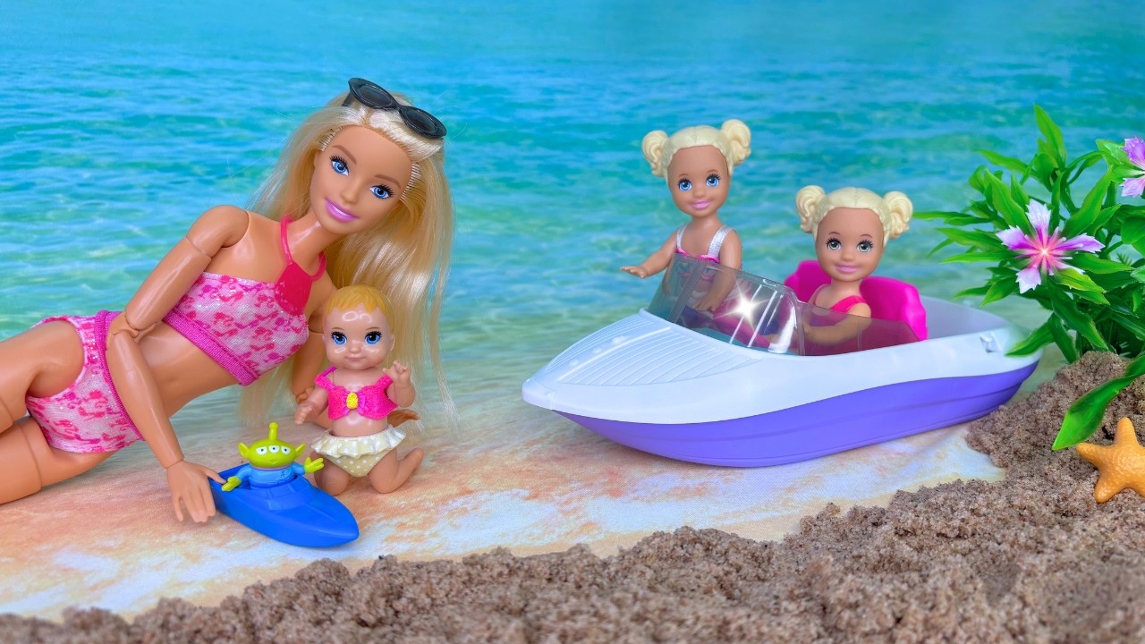 Barbie & Ken Doll Family Beach and Boat Day Story