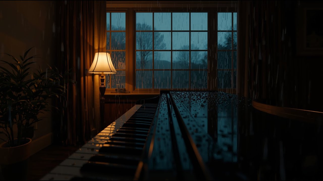 Wide Awake at 3AM? | Rain on a Cozy Piano Room at Night (2 Hours)