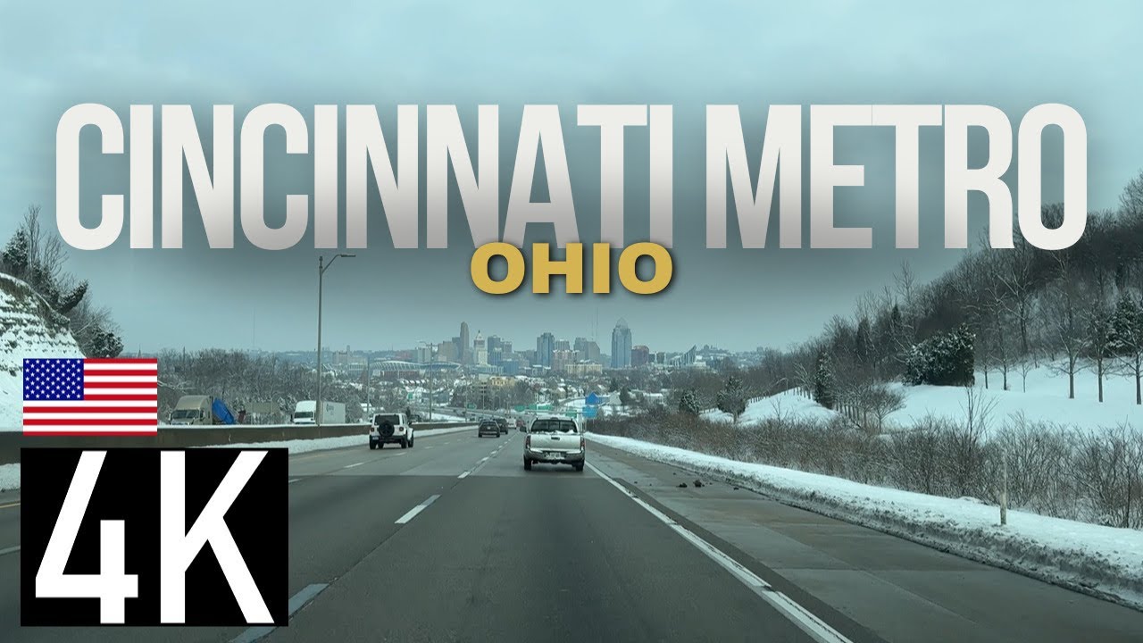 Road Tour of Snow Covered Cincinnati, Ohio and Northern Kentucky in 4K - Downtown Cincinnati OH