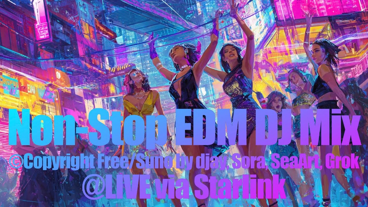 EDM NON-STOP DJ MIX@LIVE©Copyright Free; Suno played by djay, Generated by Sora, SeaArt, Grok